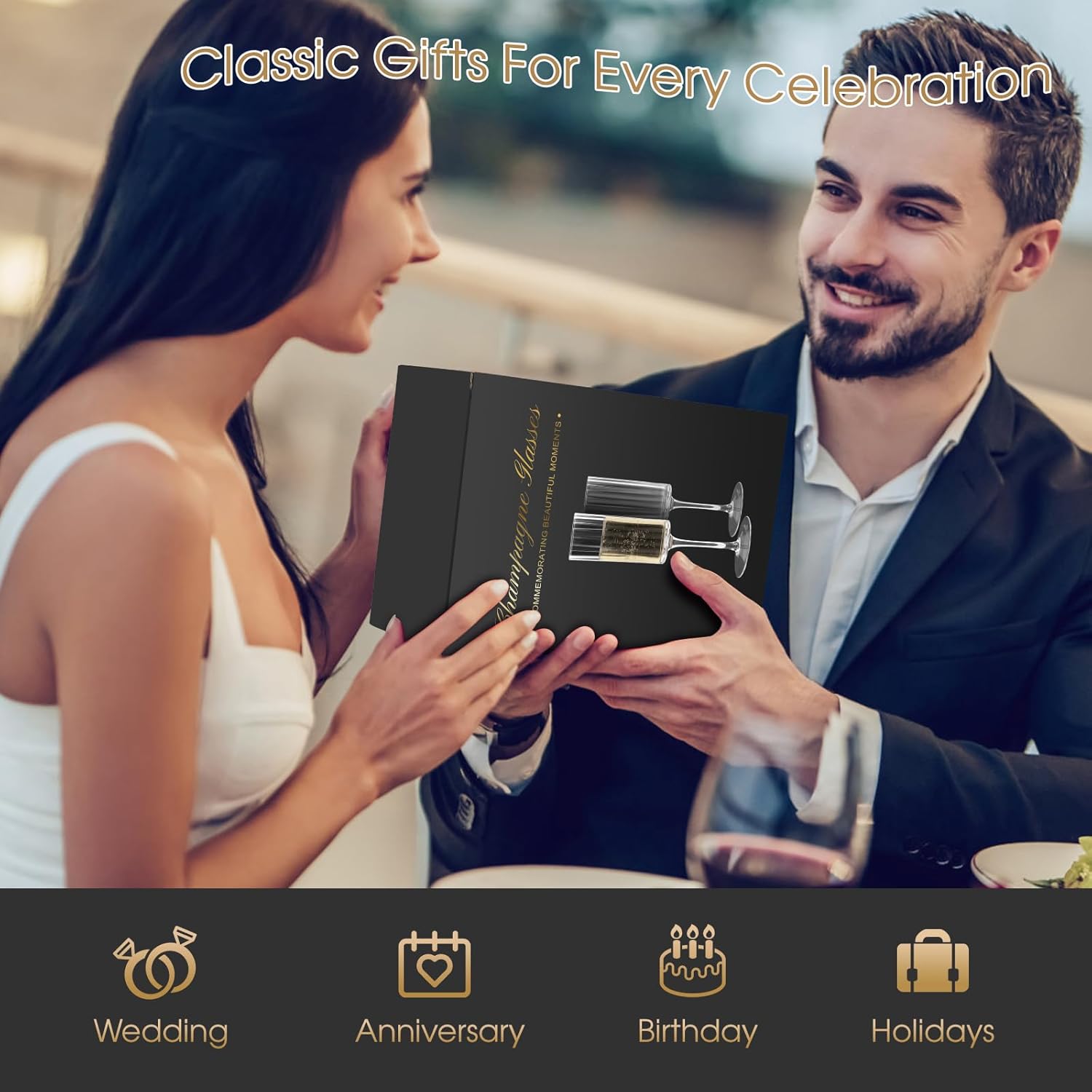 Topsky Ribbed Champagne Flutes Set of 2, 7 oz Crystal Champagne Glasses, Vintage Unique Ridged Design, Clear Mimosa Glasses, Cocktail or Wedding Toasting Glasses, Inner Stripe - Image 6