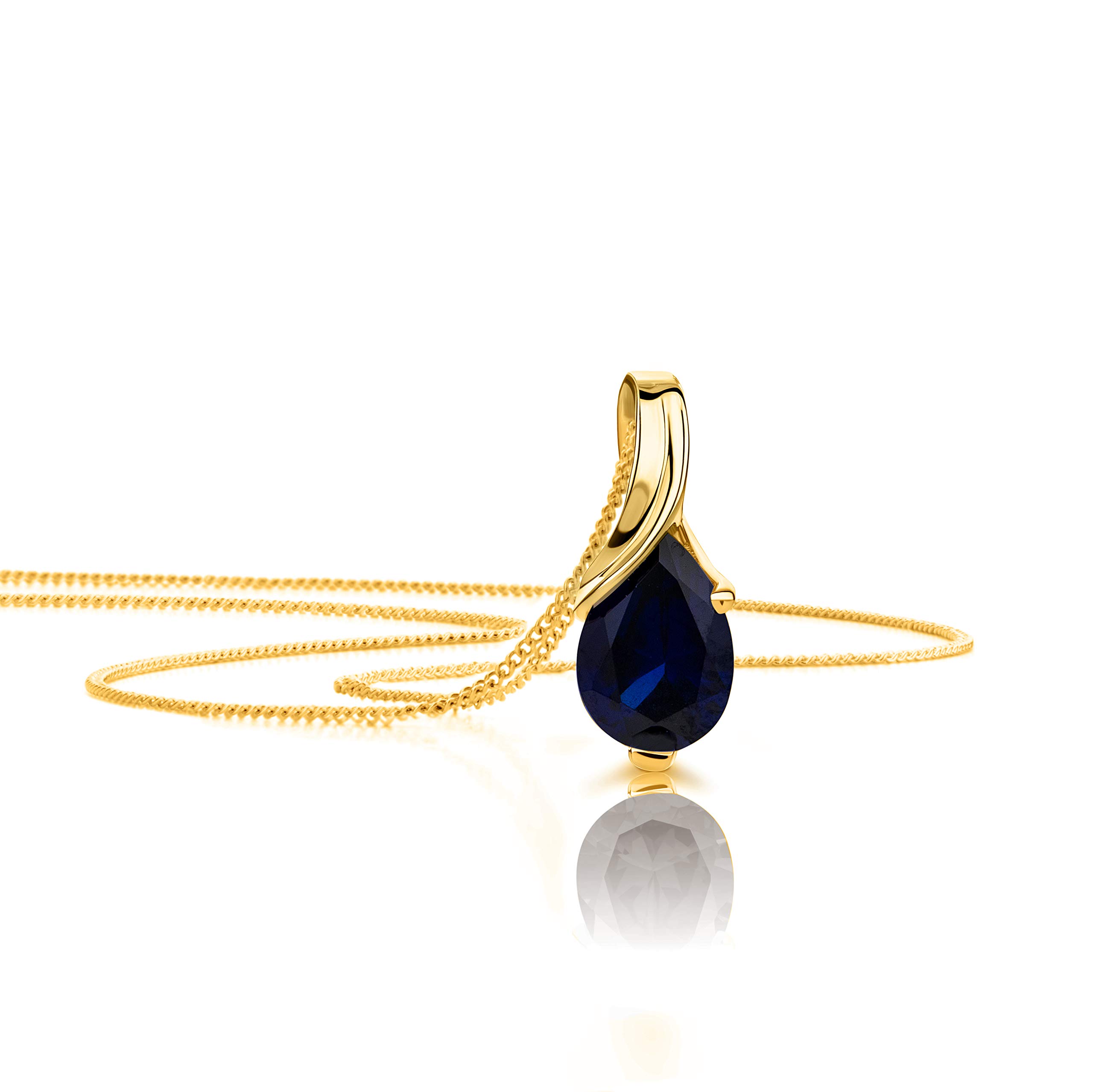 Orovi–Kette Damen 14 Karat(585)Weißgold/Gelbgold mit ovalem Rubin/Amethyst/Topas/Smaragd/Saphir/im Tropfenschliff–Filigrane Edelstein Halskette mit Anhänger Goldkette Allergenfrei & handgemacht 45 cm