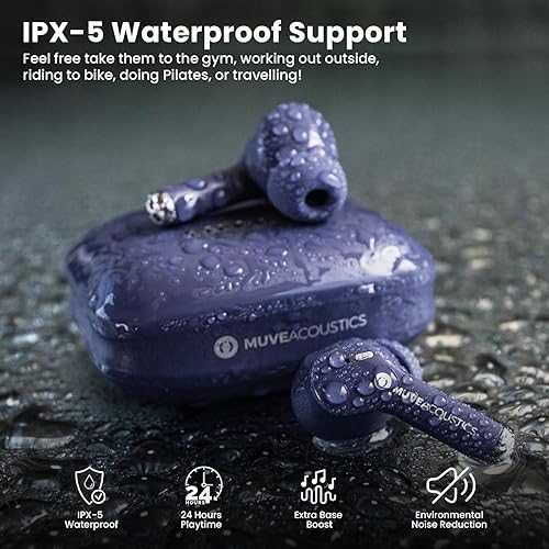 Miniatura 5 de MuveAcoustics Link Earbud - Audífonos inalámbricos con Bluetooth, intrauditivos, micrófono con cancelación de ruido, tiempo de reproducción 24