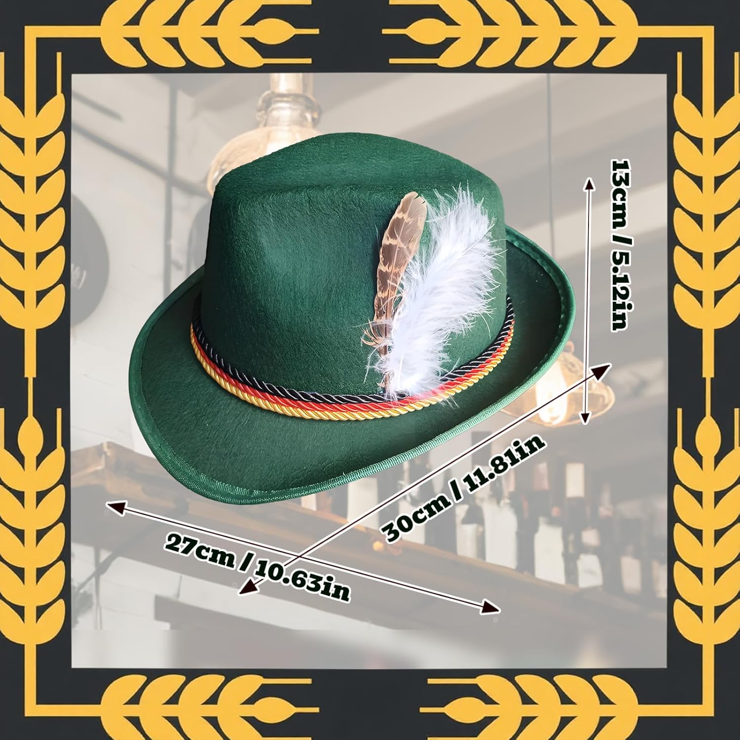 Evankin 2 PCS Oktoberfest Hats, German Alpine Bavarian Costume Cap Accessories for Men Adults, Green Gray Felt Hat with Feather - Image 3