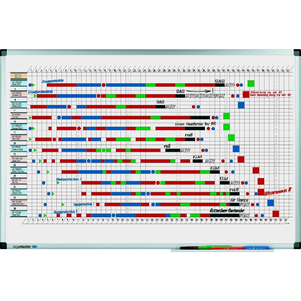 Legamaster 7-413000 Premium Jahresplaner, UV-gehärtetes Whiteboard, horizontale Einteilung für 53 Wochen, 90 x 60 cm