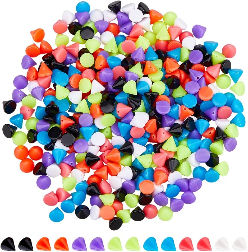 DICOSMETIC 400Pcs Plastic Cone Spike Studs Beads Spike Cone Studs Flat Back Punk Spikes 8mm Punk Rivets for DIY Crafts Bags Shoes Embellishment, Sew on or Glue on