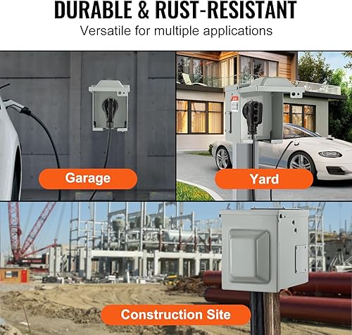 Miniatura 5 de VEVOR Caja de toma de corriente RV de 50 amperios, 125250 voltios, caja de receptáculo cerrada para exteriores con cerradura, NEMA 14-50R, panel