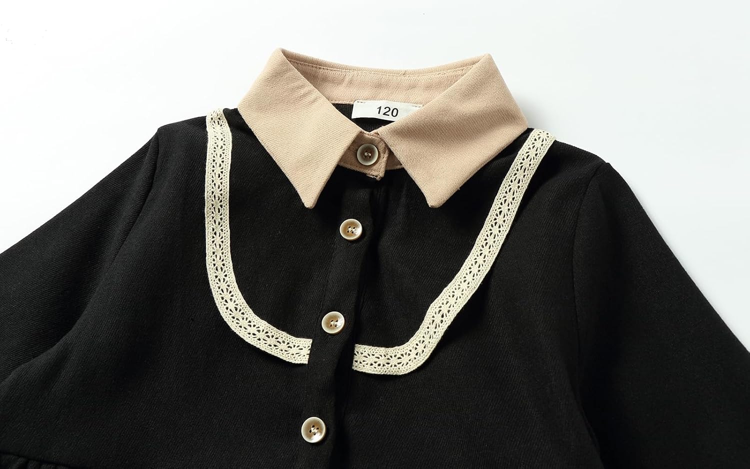 Girls Long Sleeve Uniform Dress Contrast Collar Lace Trim Shirtdress with Pockets 5T-14Y