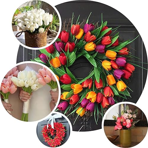 Miniatura 5 de Efavormart - Paquete de 10 tulipanes artificiales de tallo único de 13 pulgadas, ramo de flores artificiales, ramo de boda, decoración del hogar,