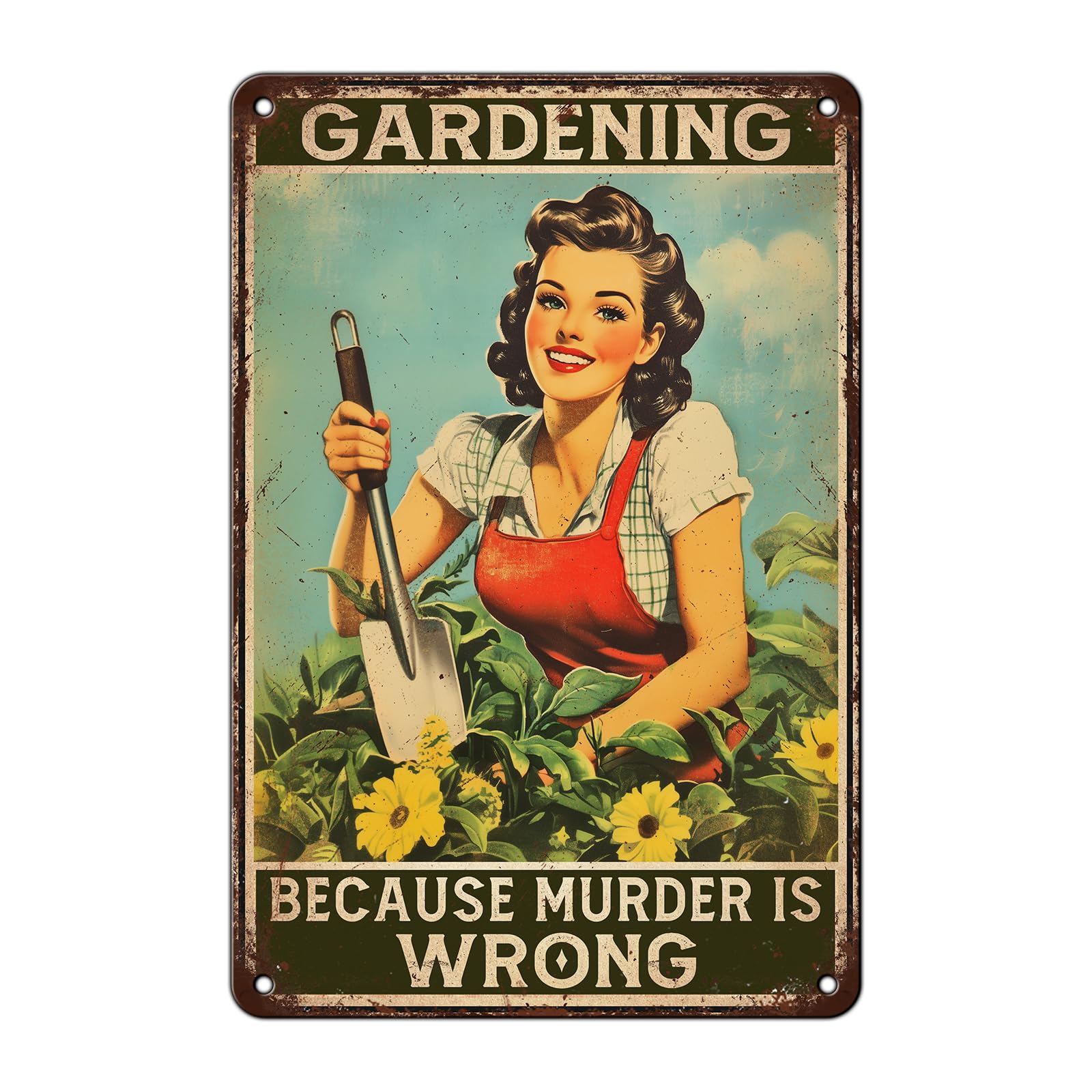 peiyeety Retro Garden Tin Sign Gardening Because Murder Is Wrong Metal Poster Vintage Funny Plant Lovers Wall Decor Wall Art Decorations for Home Bar Bathroom Room Indoor Outdoor 8x12 inch