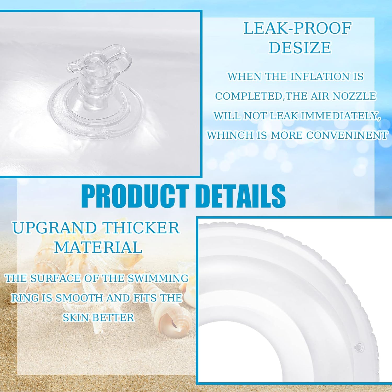 Junkin 2 Pcs Clear Pool Ring Float 43'' White Engagement Ring Pool Floats Bachelorette Aesthetic Inflatable Transparent Swimming Tube for Swimming Party Photo Shoot Beach