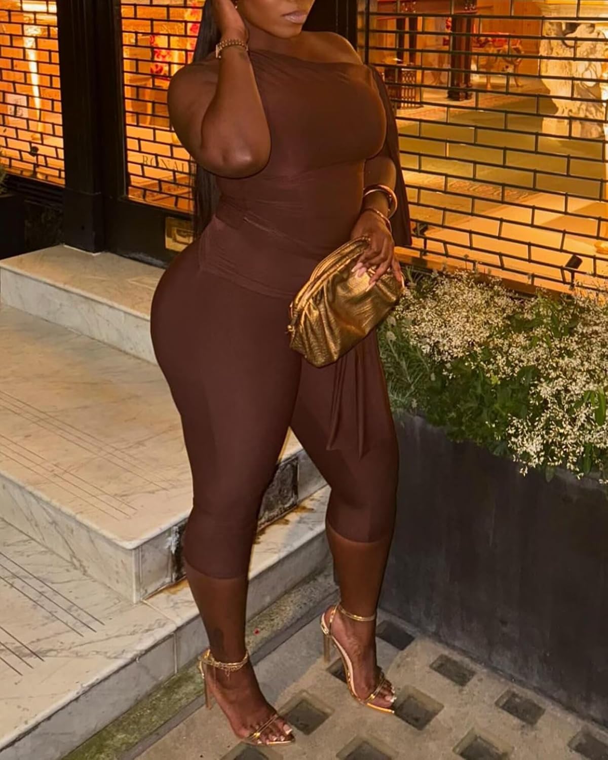 CXXQ Sexy 2 Piece Outfits Off Shoulder Self Tie Crop Tops and Capri Legging Set Tracksuits Clubwear - Image 9