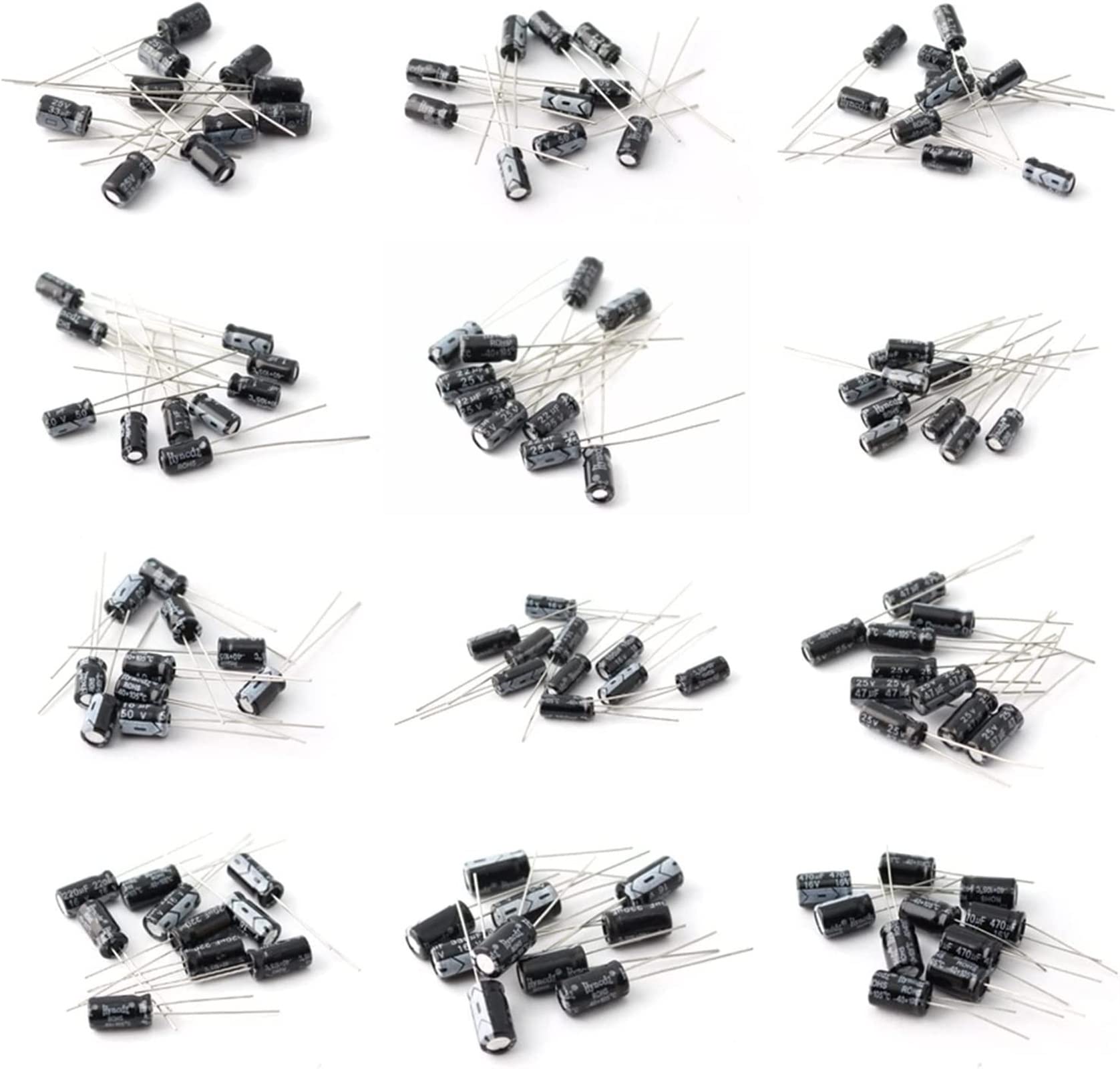 Accesorios electrónicos Kit de condensadores 120pcs / lot 12values ​​1uF-470uF Kit de surtido de condensadores electrolíticos de aluminio 16V-50V condensadores electrolíticos Caja de surtido Conjunto