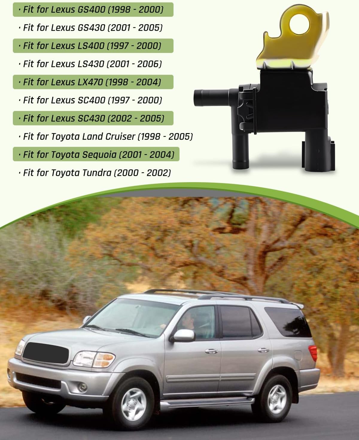 Vapor Canister Purge Valve Fit for Lexus GS400 GS430 LS400 LS430 LX470 SC400 SC430, Fit for Toyota Land Cruiser Sequoia Tundra, Replacement 2M1359 CP788 911-488