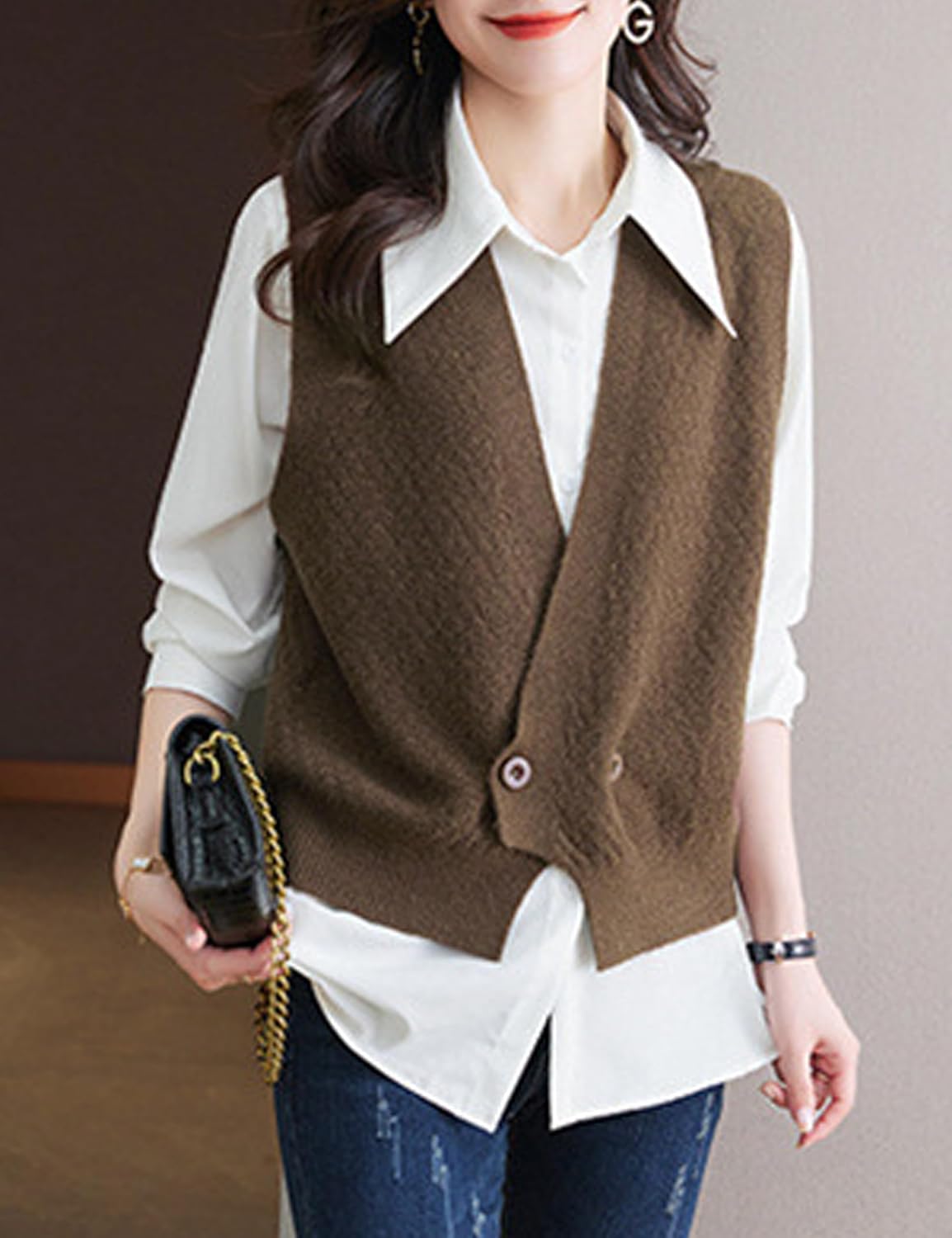 Women's Sweater Vest Sleeveless V Neck Knit Cardigan Sweater Waistcoat Tops - Image 4