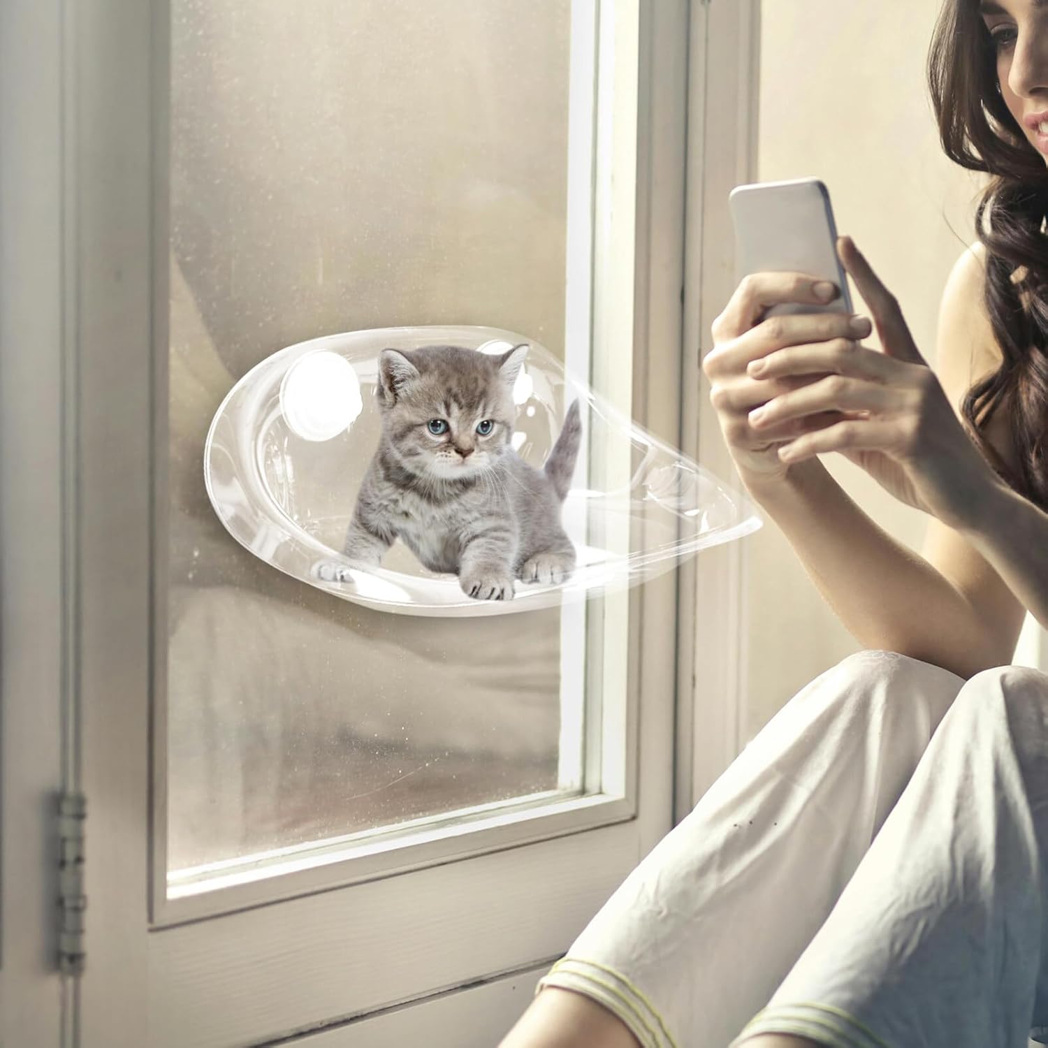Cat Hammock Window Perch Cup Design for Easy Installation Comfortable Hanging Bed for Cats to Rest and Sleep Transparent Color for Home Use