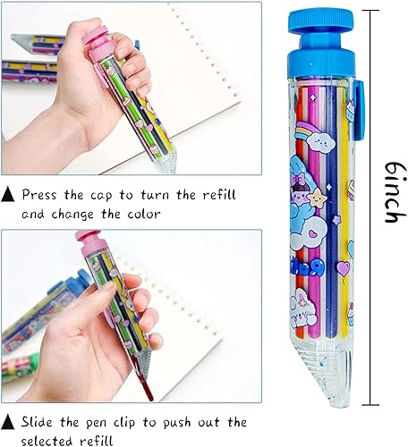 Miniatura 2 de Okoneya Crayones multicolor 8 en 1, bolígrafos retráctiles de crayones transparentes con barril de aceite de color pastel, 8 colores, pintura de