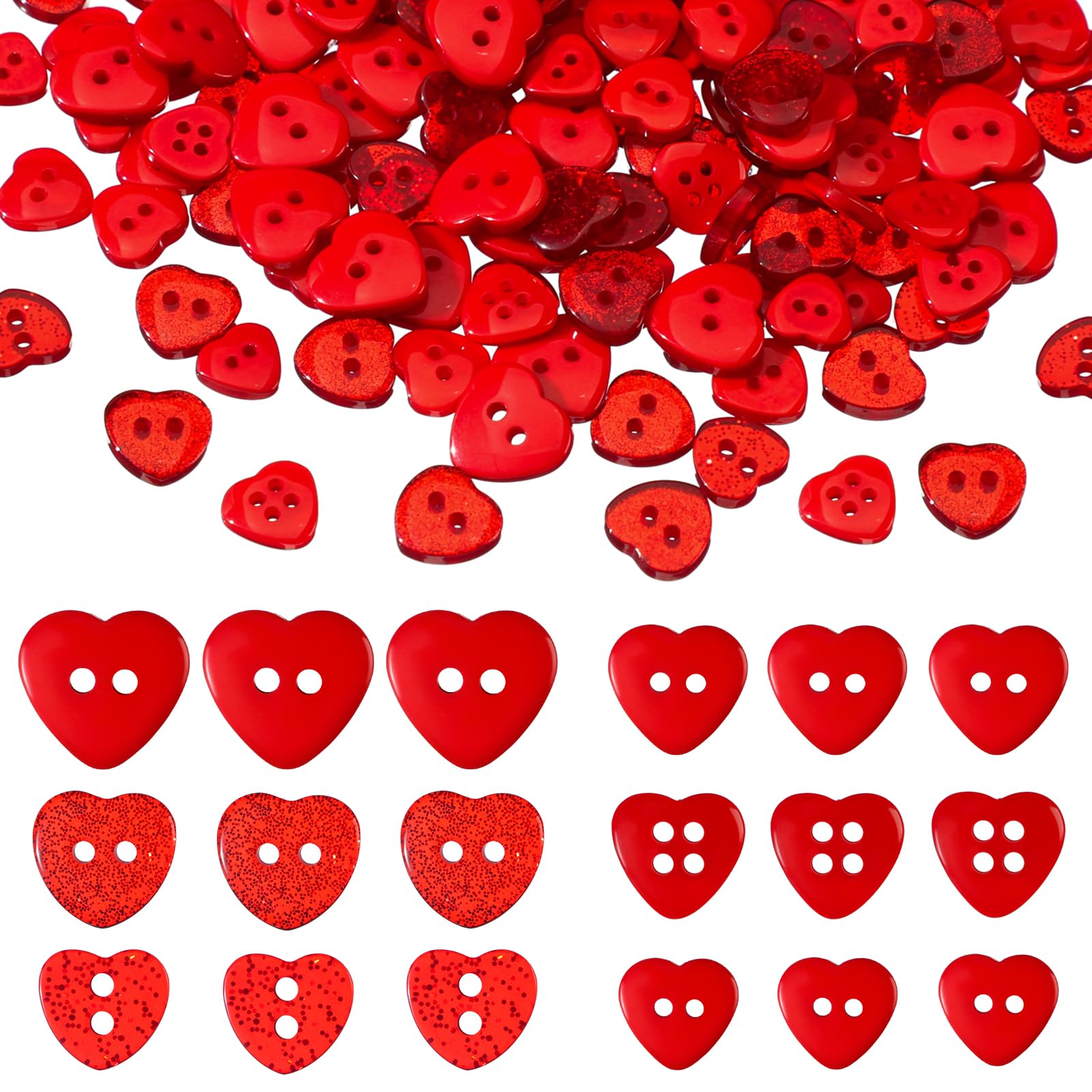 Riceshoot 180 Pcs Valentine's Day Novelty Buttons and Embellishments Red Heart Shaped Sewing Buttons Small Craft Buttons for Scrapbooking DIY Crafts Card Making and Other Projects Valentine Decoration