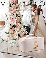 Vista 8 de Vlando Bolsa de maquillaje con inicial, regalos personalizados para mujer, Blanco-S