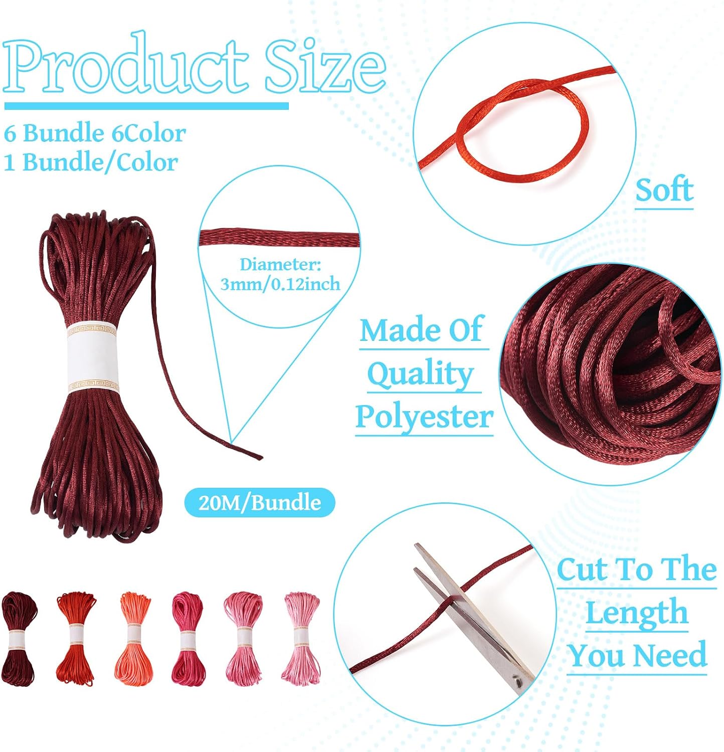 Pandahall 3mm Satin Cords Embroidery Floss Silk Bracelet String Red Pink Cross Stitch Thread Friendship Bracelet String Kits Silk Beading Cords for Necklace Macrame Jewelry Sewing image 4