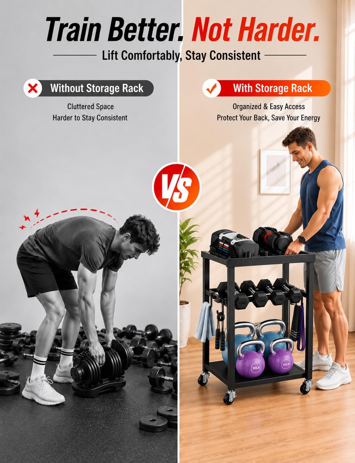 Rolling Dumbbell Rack,500LB Heavy Duty Adjustable Weight Stand for Home Gym image 4