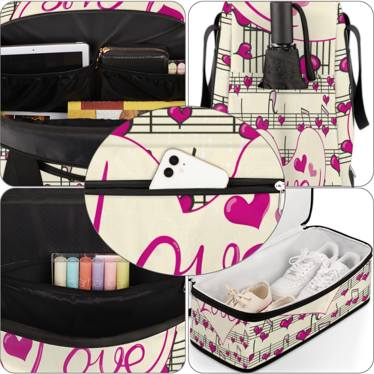 QsirBC Music Note Funny Pattern Gym Bag for Women Duffle Tote with Shoes Compartment Men Weekender Duffel for Dance Travel Sports Swimming Overnight