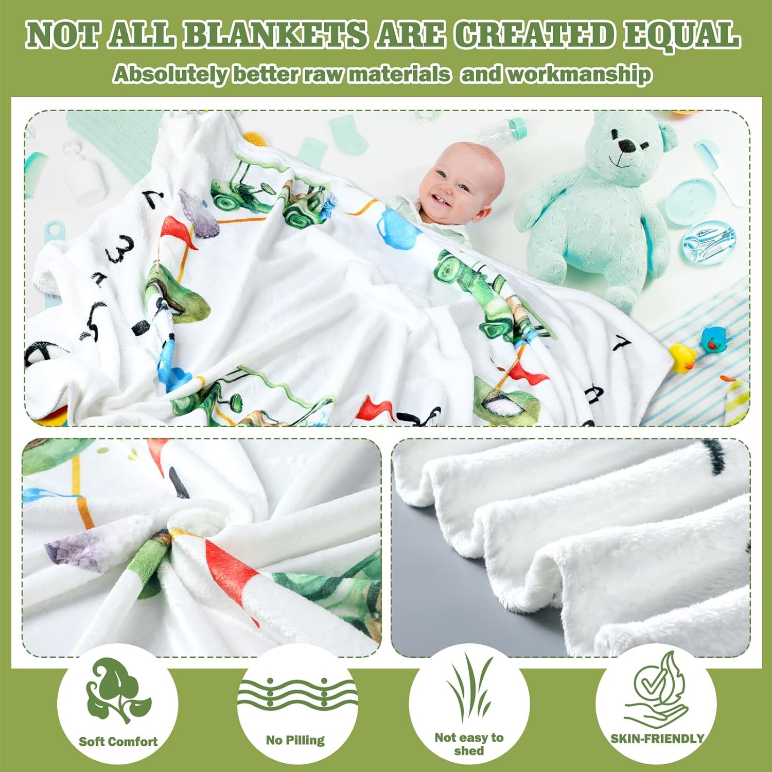 Golf Print Baby Monthly Milestone Blanket Newborn Baby Boy Green Gender Neutral Newborn and Nursery Essentials Personalized Ideas for Nursery Decor (Green, Golf) - Image 7