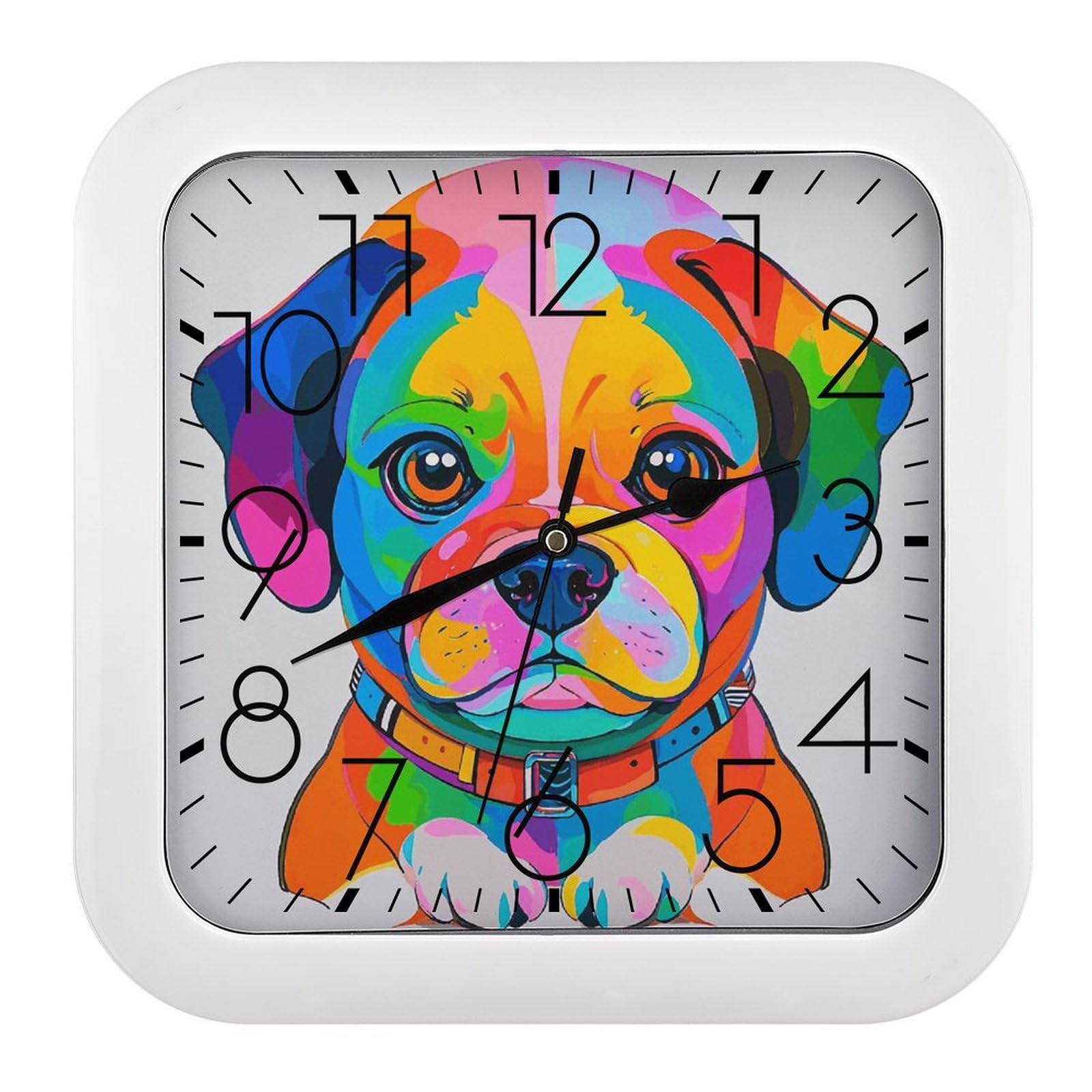 Horloge murale carrée contre le bruit des aiguilles mécanisme à piles motif chiens amusants