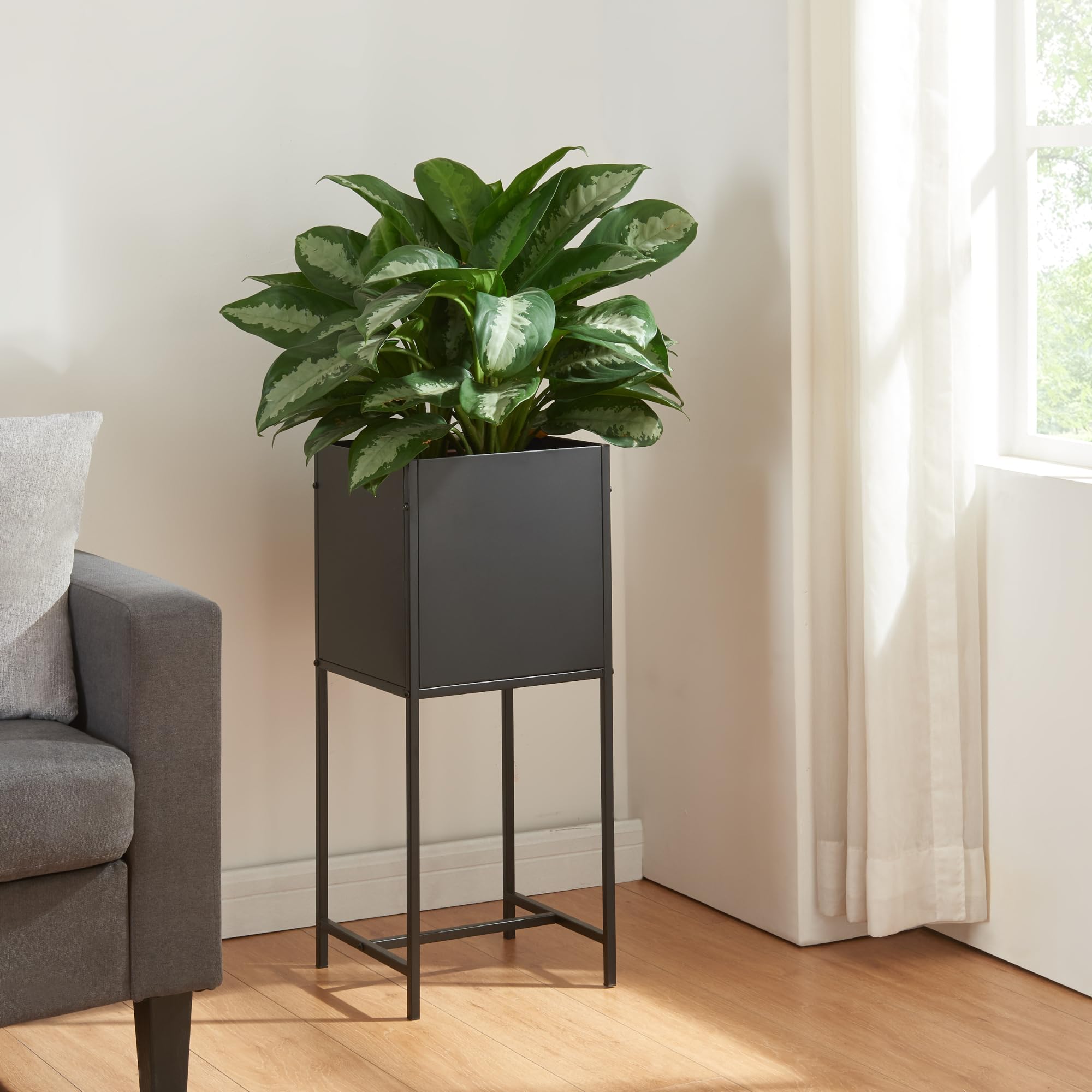 [en.casa] Blumenständer Porsgrunn Pflanzenständer mit Blumenkasten 70 x 30 x 30 cm Metall Schwarz Blumentopf mit Ständer