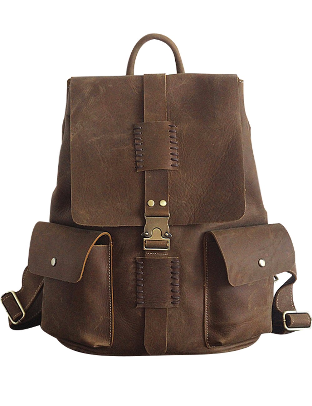 Youlee Hombres Cuero Intemperie Ocio Viajar Mochila Estilo 3 Marrón