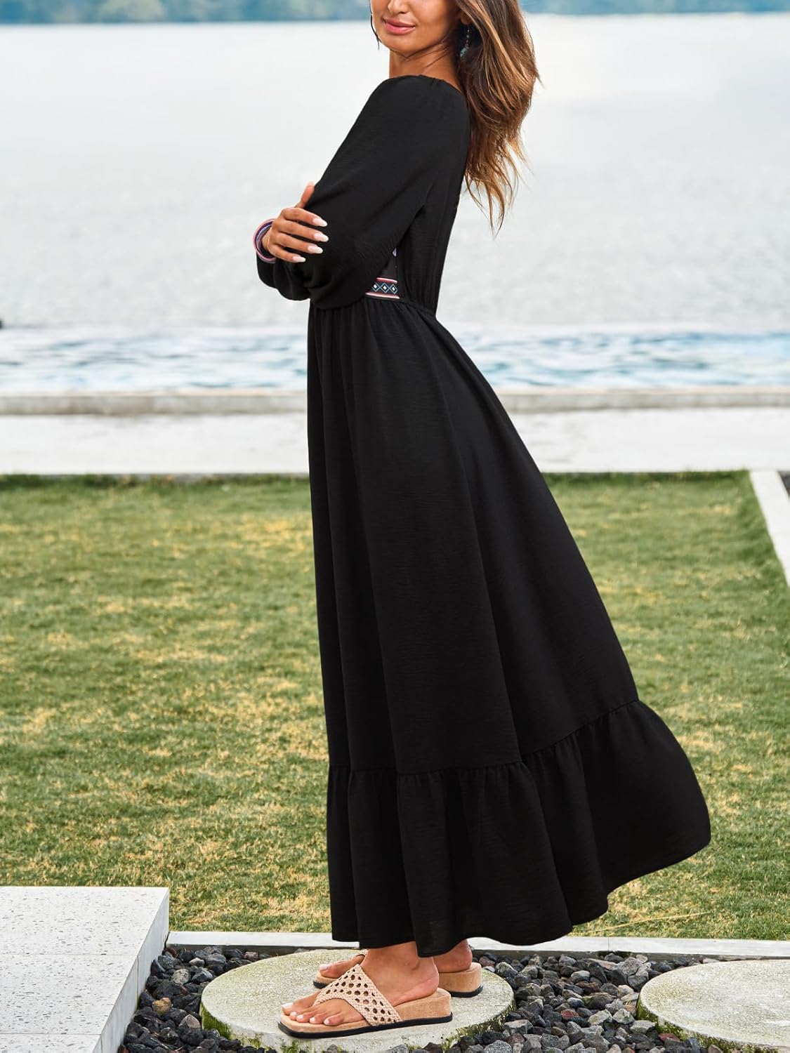 CUPSHE Women Fall Dresses Long Sleeve Boho Floral Casual Maxi Dress - Image 4