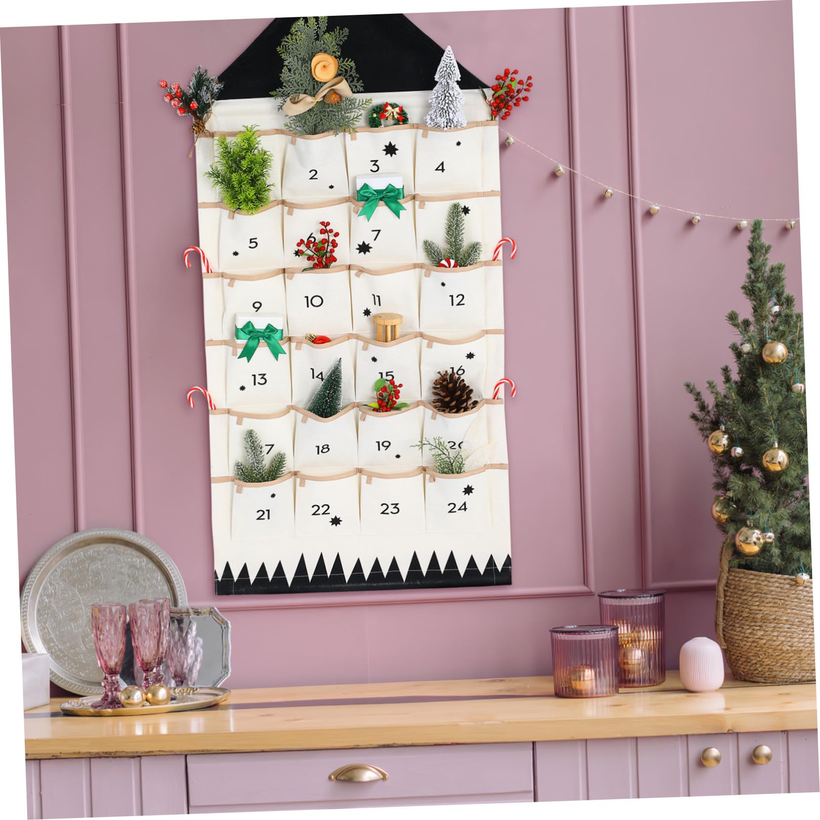 Adventskalender 2025 Mit 24 Fächern Aus Canvas Wandbehang 120x47cm Organizer Für Kleinigkeiten Weihnachtsdekoration Für Kinderzimmer Und Schrank