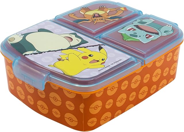 Stor 08020 Pokemon Multiple Sandwich Maker Lunch Boxes, Plastic, Multicoloured,Black,6.7 cm.*16.5 cm.*19.5 cm.
