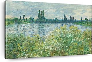ElephantStock Banks Of The Seine Vetheuil Wall Art - Horizontal Wrapped Canvas - 1-Piece Lobby Wall Decor - Painting Nature Canvas Print - Blue and Gray Decor for Wall by Claude Monet - 12" X 8"