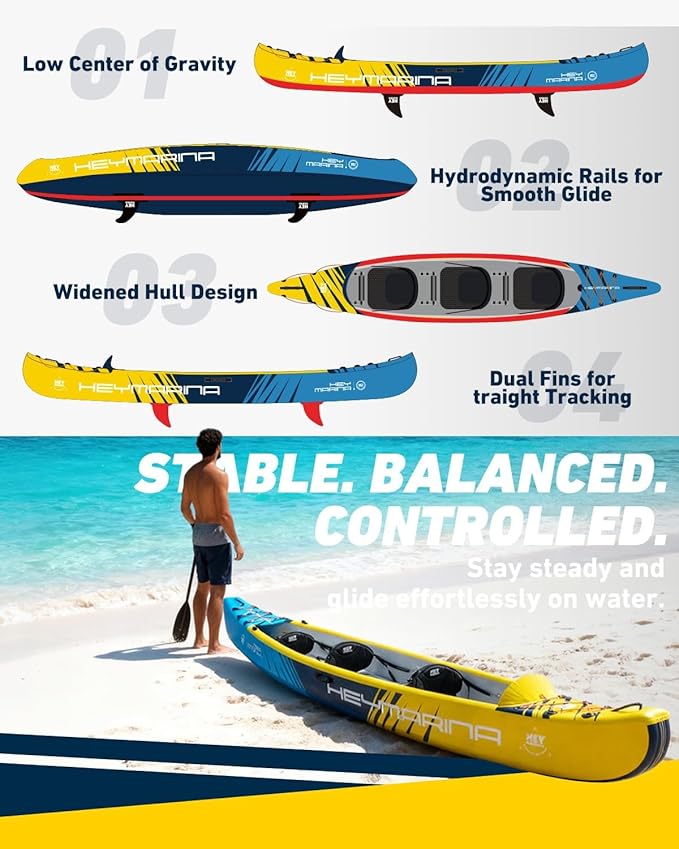 Kayak inflable HEYBOARD 3 personas con remos bomba mochila miniatura 4