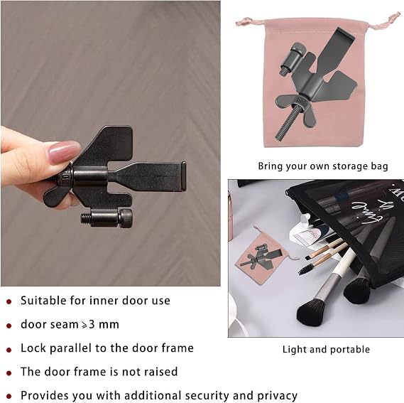 Fantasyon Upgraded Black Portable Door Lock Travel Additional Safety and Privacy Solid Heavy Duty Security for Traveling Home Apartment Living Hotel Motel,Schools, Dormitories (AE3608)