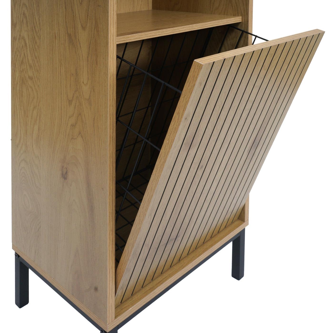 Mendler Hochschrank HWC-O42, Badschrank Badregal Badezimmer Schrankfächer Wäschekorb, MDF Melamin 174x39x30cm - Holzoptik Natur