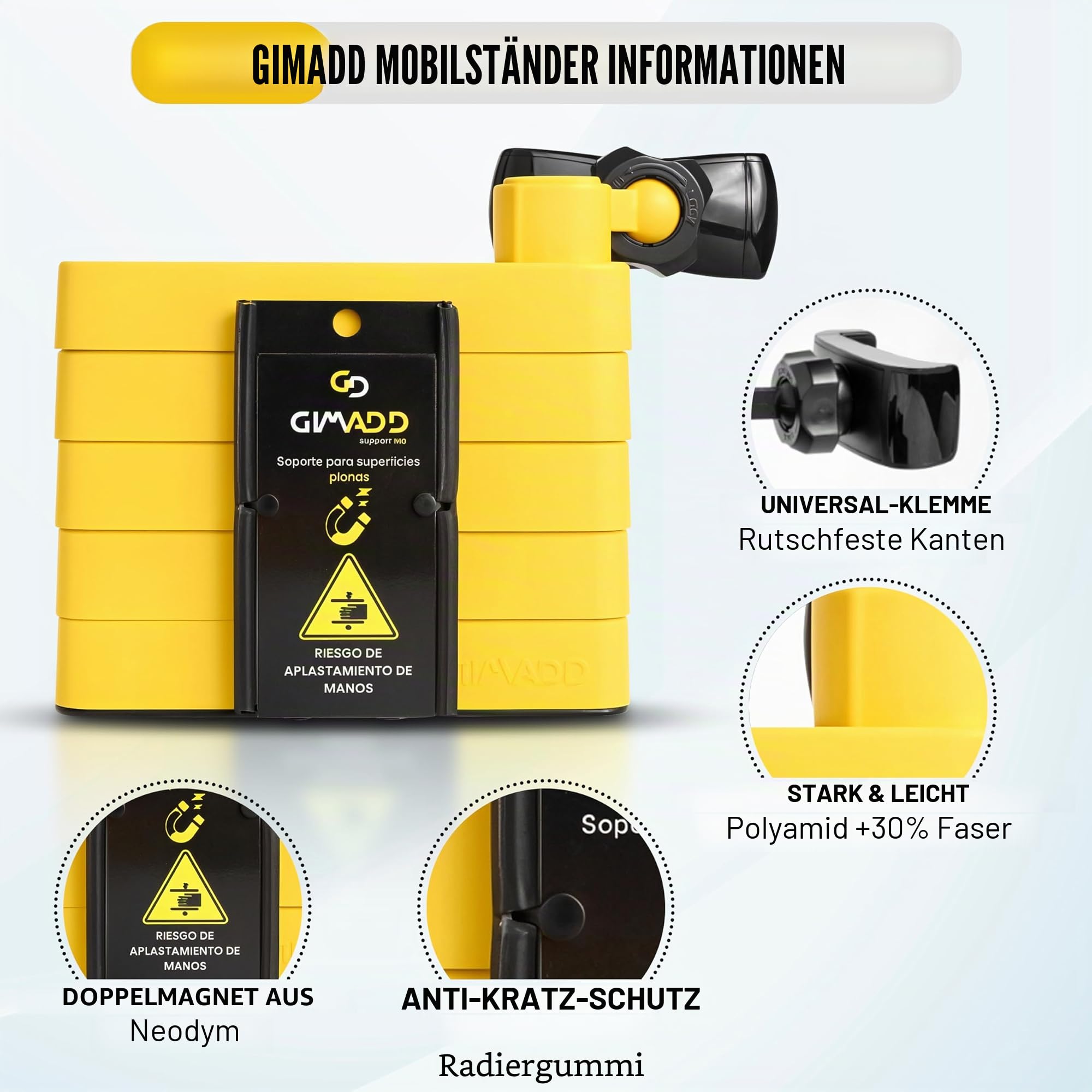 Gimadd Handyhalterung für Padel, Gym, Crossfit, Calisthenics, Basis mit Neodym-Magnet, einzigartiges Design, Stativ für Handy, kompatibel mit iPhone, Samsung, Xiaomi, Huawei usw.