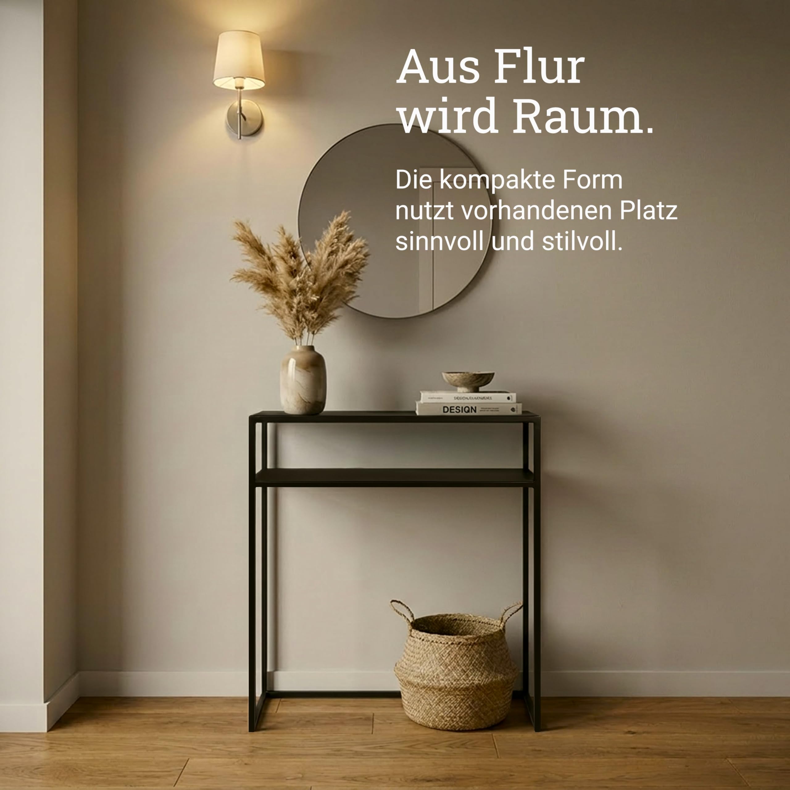 Natural Goods Berlin 1x RECHTECK Konsolentisch Schwarz - Schmales Sideboard Outdoor Regal Hinter Couch Regal Hinter Sofa - Beistelltisch Schwarz Metall - Konsolentisch Schmal - Standregal - Side Table