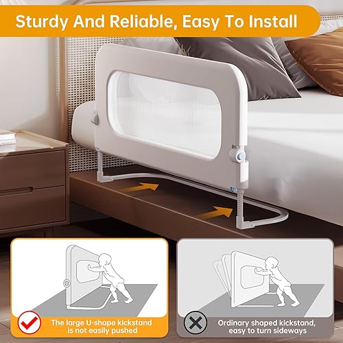 Miniatura 5 de Barandilla de protección para cama de bebé para niños pequeños, altura ajustable de 32 pulgadas, barandilla de cama abatible, barandilla lateral de
