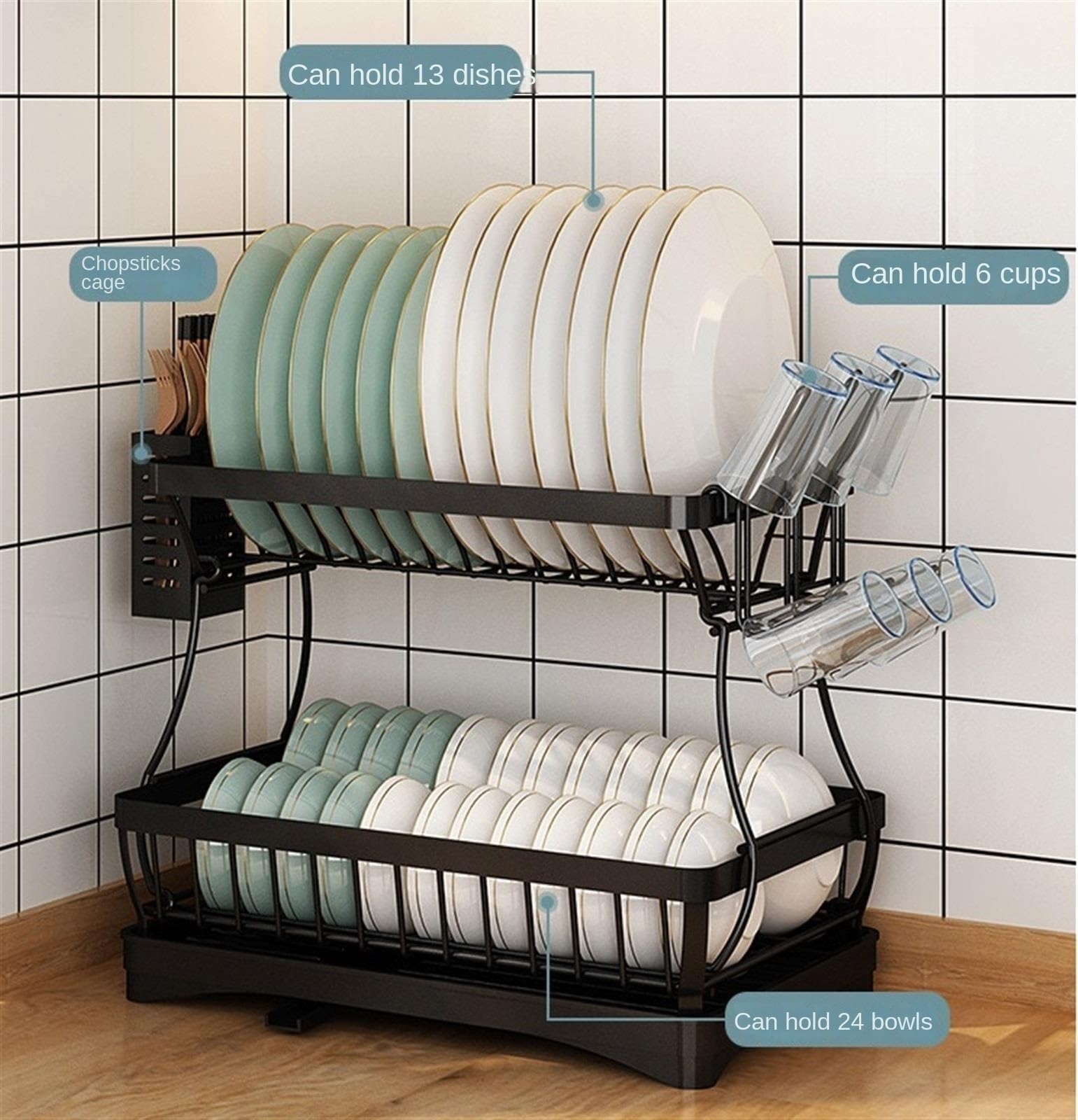 Colector de Cubiertos Rejilla para Secar Platos De 2 Niveles, De Acero Inoxidable, para Organizar La Encimera De La Cocina Escurreplatos Firme