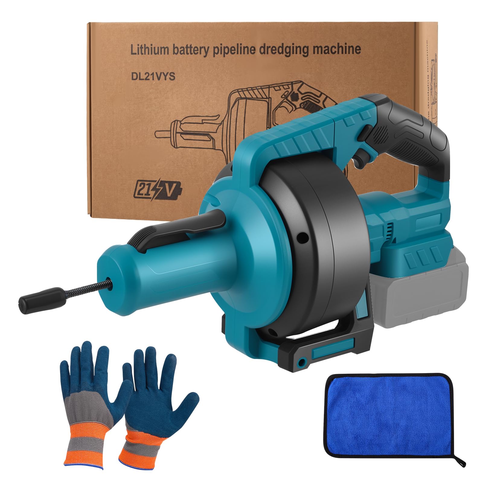 Akku Rohrreinigungsmaschine für Makita Akku 21V,rohrreinigungsspirale elektrisch mit 7.4M, Geeignet für 35–100 mm Rohre,spirale abfluss rohrreinigung für Abwasserkanäle, Toiletten(ohne Akku)