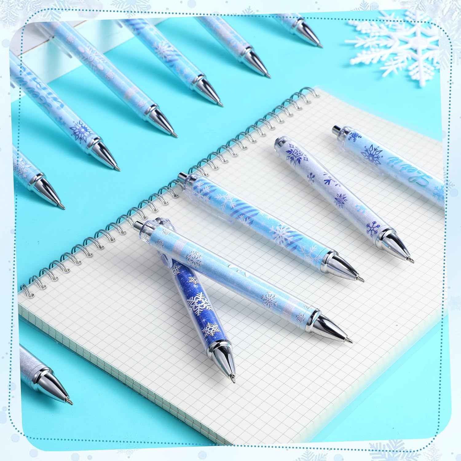 Yeaqee 48 Pcs Blue Snowflake Ballpoint Pens Bulk Winter Party Favors image 5