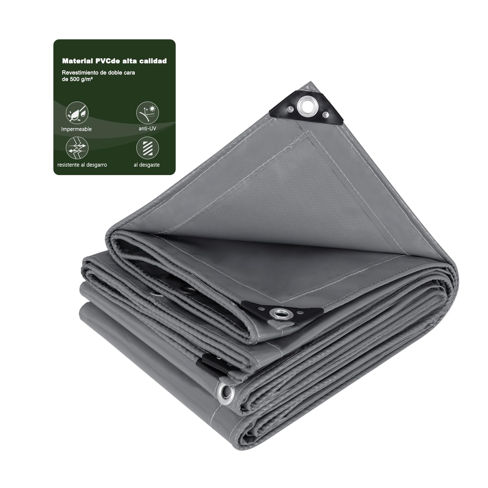 Laneetal Lona Impermeable Exterior 4x5m 500 g/m² Lona de Protección Toldo Reforzado PVC con Ojales, Duradera Resistente a Desgarros para Protección Terrazas Muebles Jardín Coche，Gris Oscuro