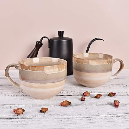 Miniatura 31 de Bosmarlin Juego de 2 tazas de café grandes de cerámica, tazas de café jumbo de gres para oficina y hogar, 16 onzas, aptas para lavavajillas y Azul