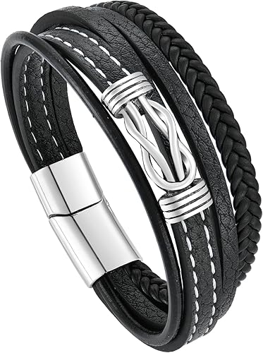 Pulsera de cuero con nudo para hombre, estilo vintage, elegante, acero inoxidable 316L, infinito, joyería elegante y genial para hombres, padre y