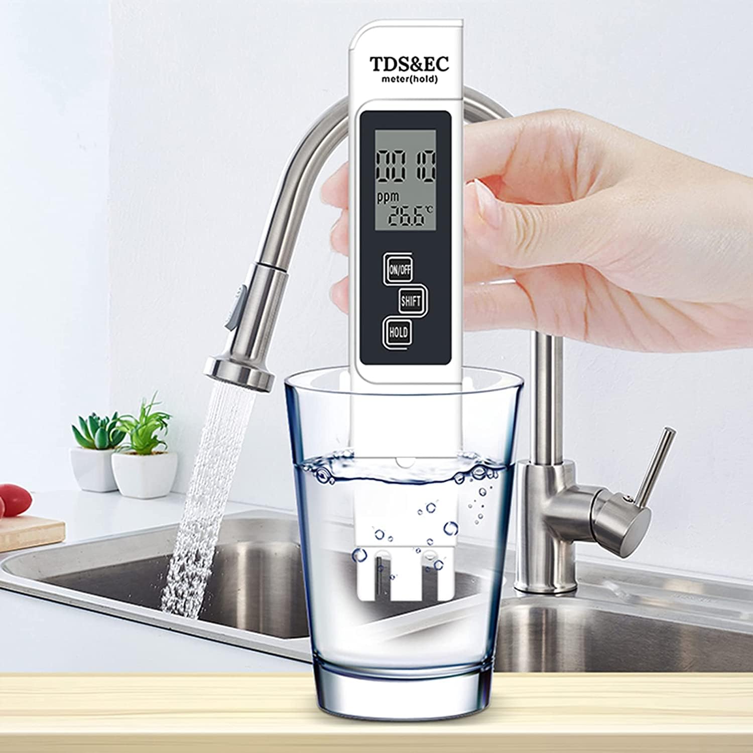 Tester digitale LCD per la qualità dell'acqua Misuratore TDS EC e Temperatura 3 in 1, Precisione di Lettura +/- 2%, 0-9990 PPM set, per Acqua Potabile/Piscina/Acquario/Piscina