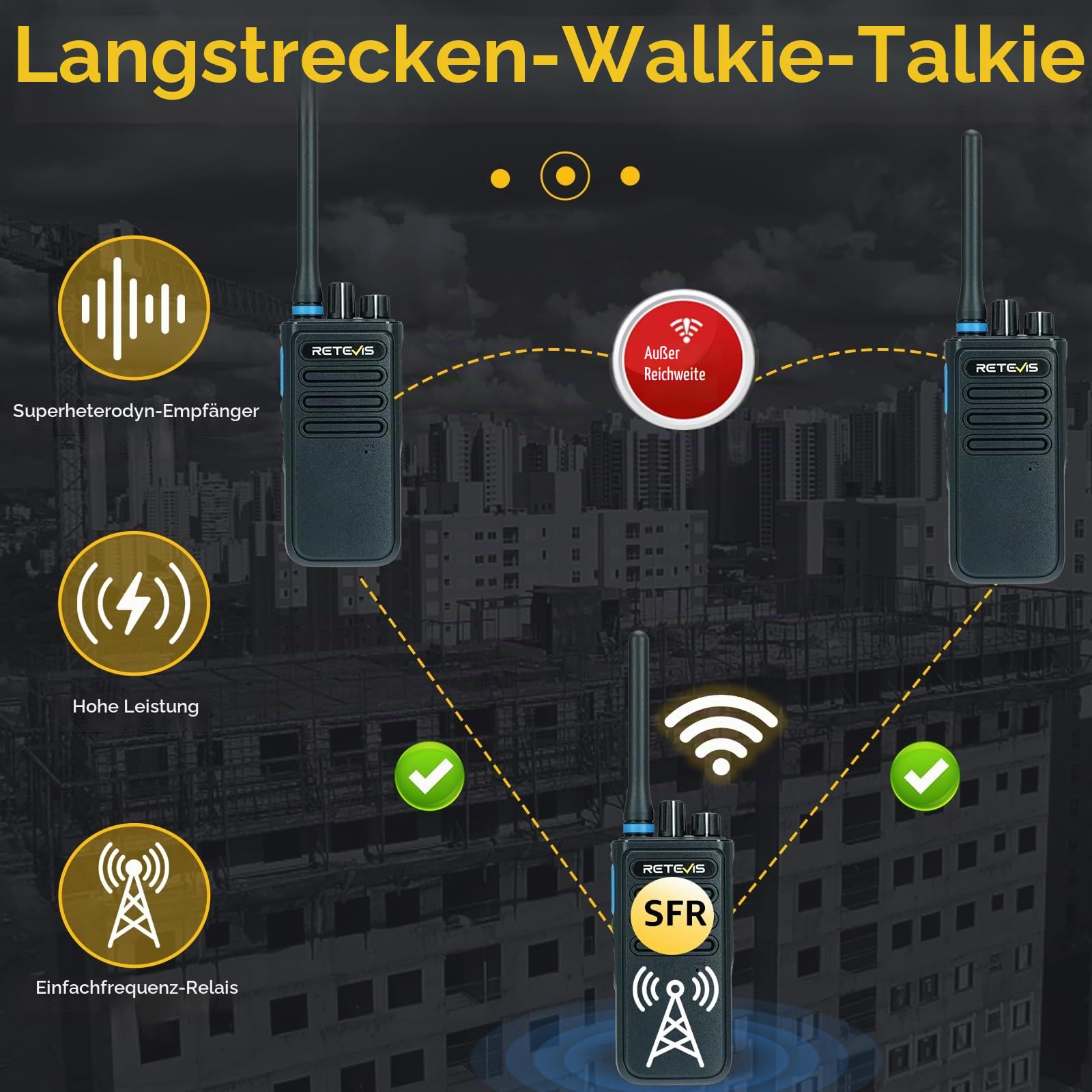 Retevis P1 DMR Profi Funkgerät, Digital Walkie Talkie Große Reichweite | Profi Digitalfunkgerät mit Relais & Aufnahme, Kompatibel mit MOTOTRBO AES-Verschlüsselung, für Herstellung, Schwarz, 2 Stück