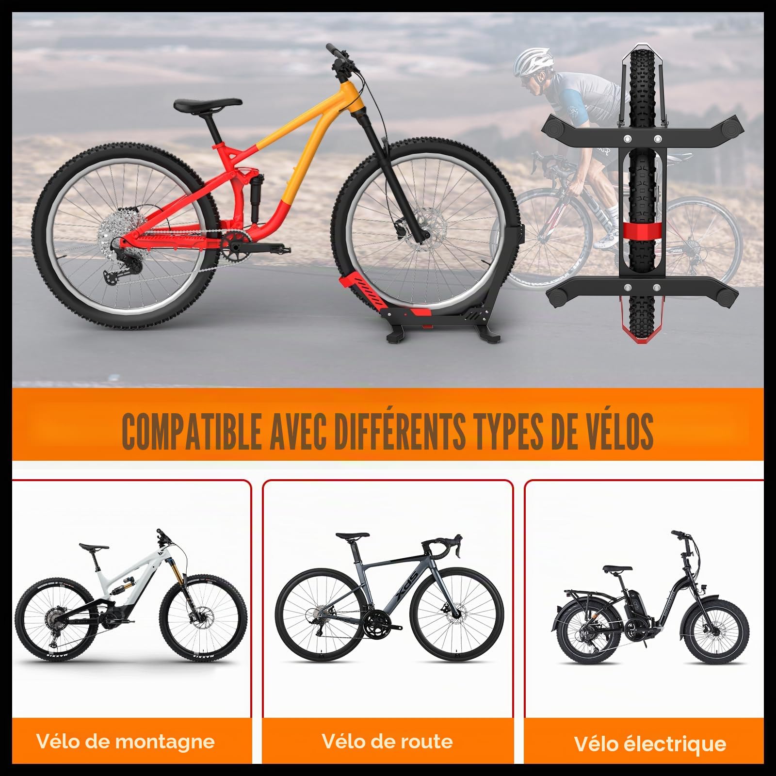 IMAYCC Support Vélo Professionnel au Sol pour Roues 26 à 29 Pouces – Stationnement Intérieur et Extérieur – Garage