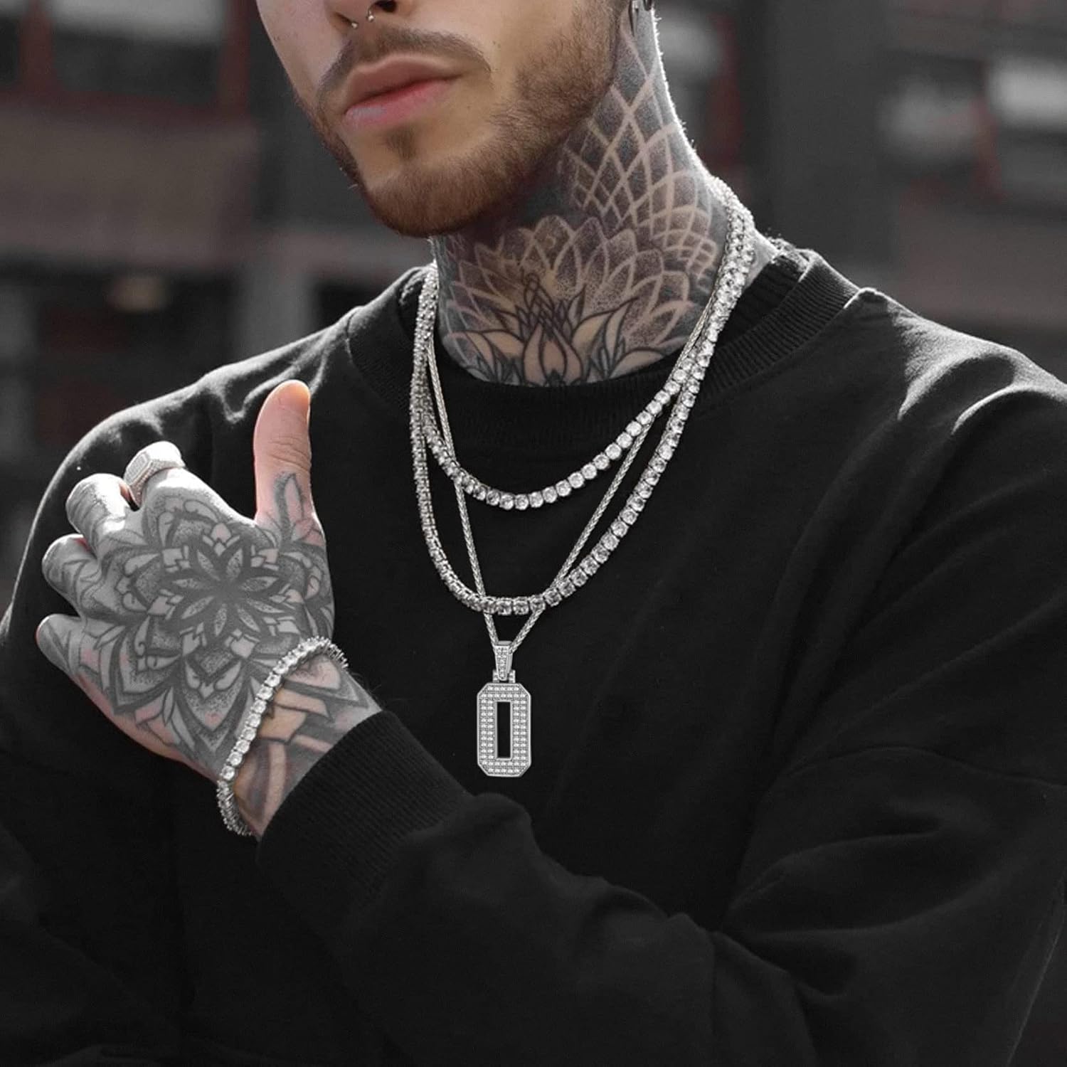 KeyStyle Number Necklaces For Men, Bling Numbers Chain Necklace Hip Hop Simulated Diamond Pendant with Tennis Chain Spiga Chains - Image 2