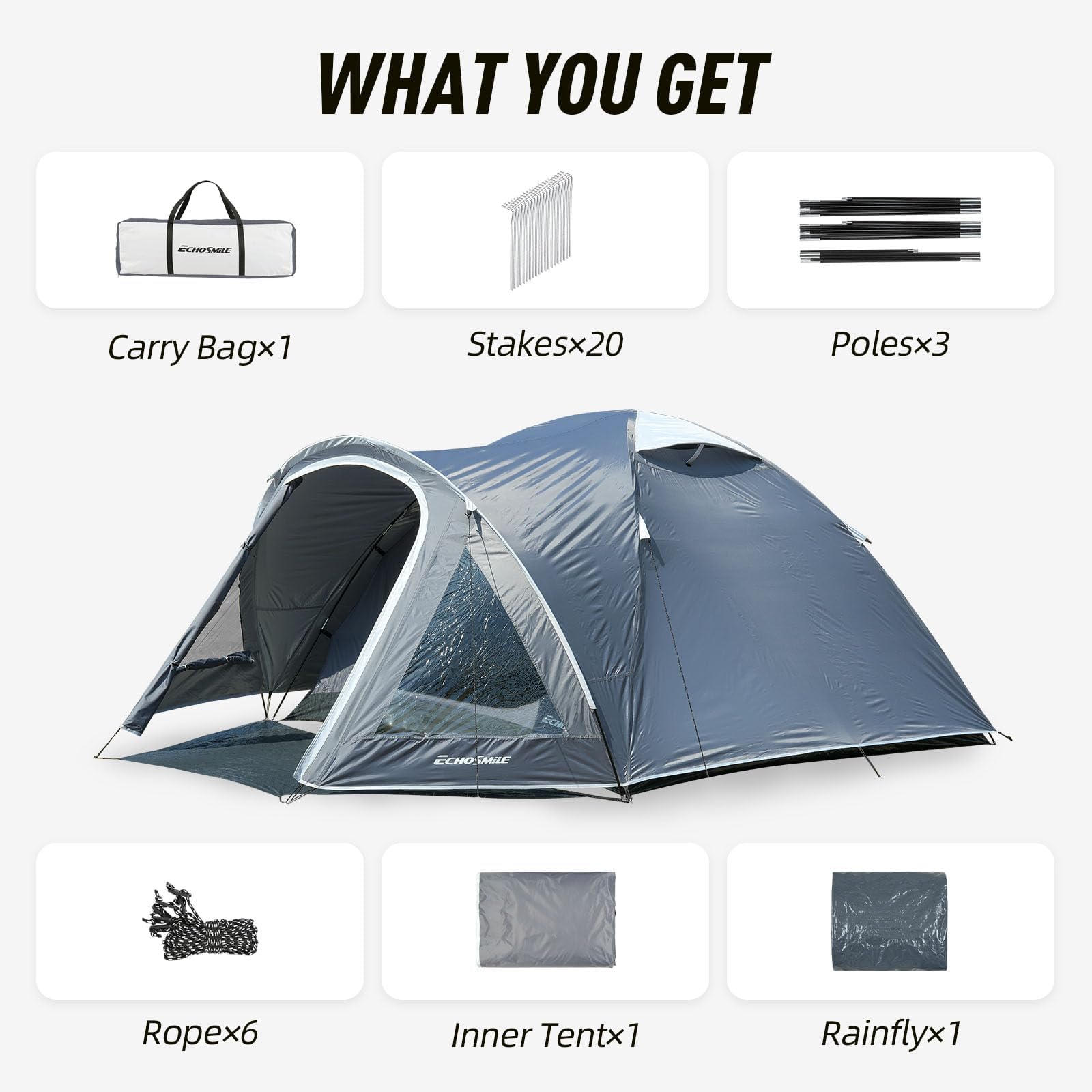 EchoSmile Tienda de campaña para 2-3 personas, tienda de campaña impermeable con vestíbulo, ultraligera, fácil de instalar para acampar al aire libre, 3 estaciones