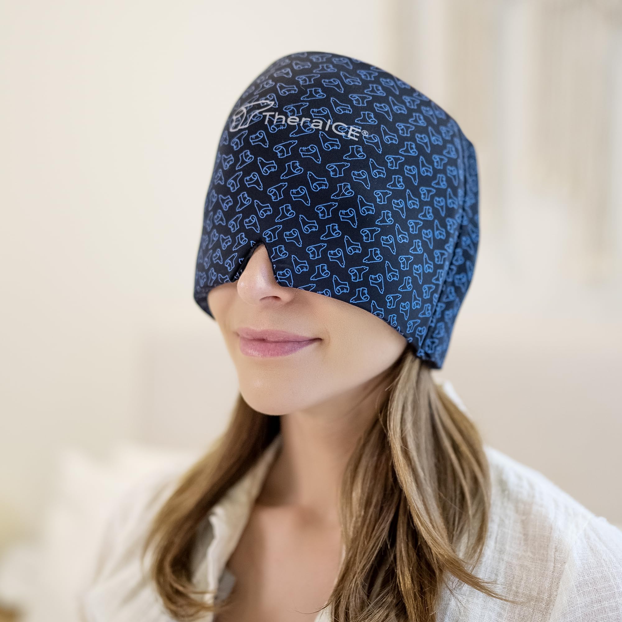 TheraICE Migraine Relief Cap, Soothing Headache Hat Ice Pack Mask, Face Cold Compress Cooling Gel Head Wrap Products for Tension, Stress & Hangover: Original Black( 1 Count) 1.0