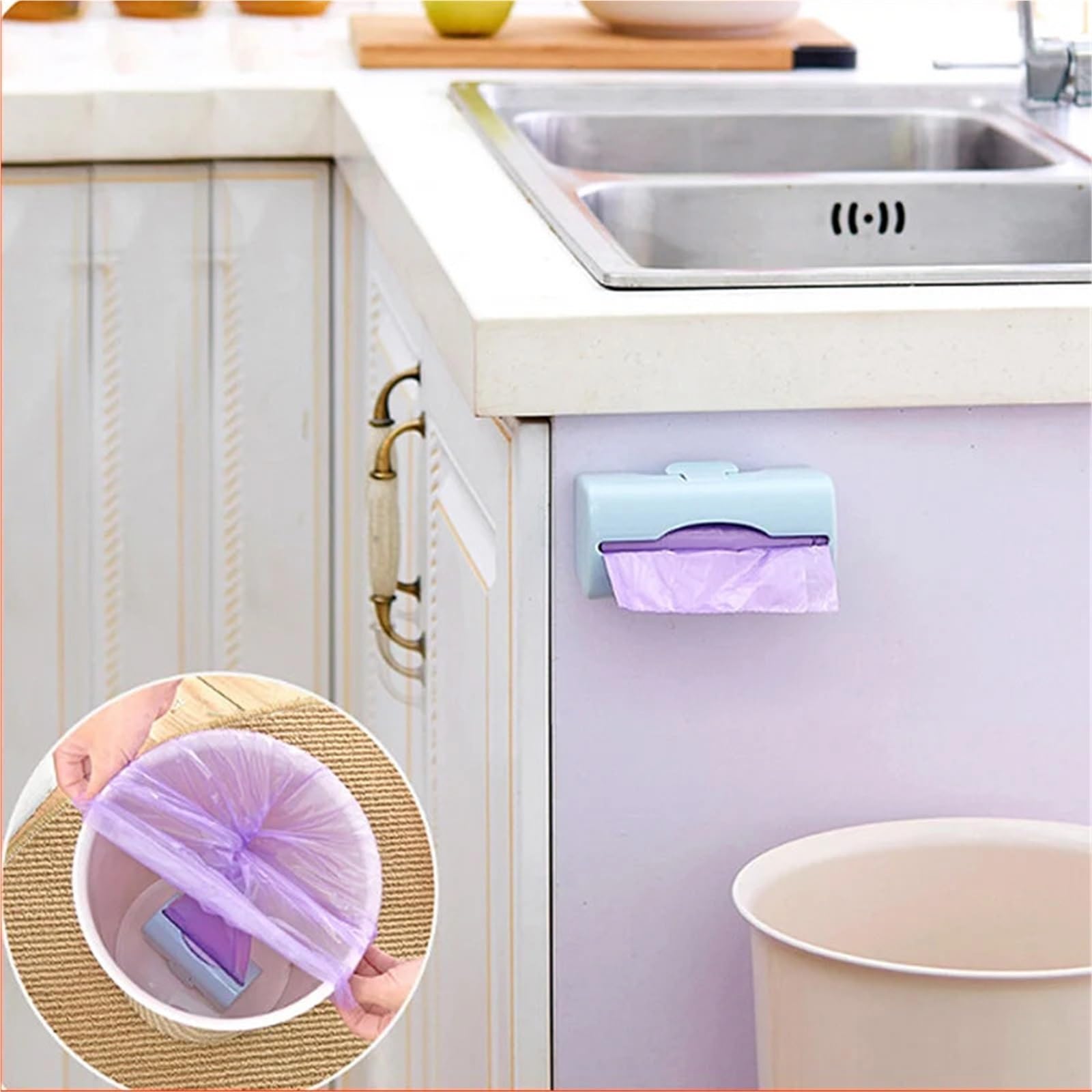 Dispensador De Bolsas De Basura Caja de almacenamiento de bolsas de basura, soporte for bolsas de basura montada en la pared, contenedor de bolsas de plástico for cocina, caja de almacenamiento de bas