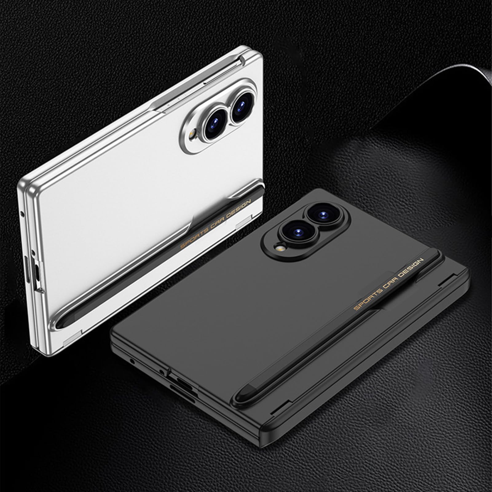 Custodia Sottile For Samsung Galaxy Z Fold 8, Custodia Protettiva Antiurto Con Cerniera Avvolgente For Schermo, Custodia Portapenne Con Retro Satinato(Black)